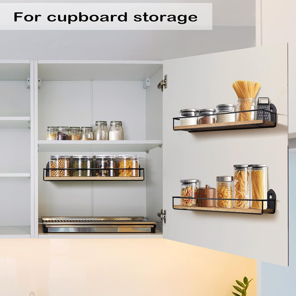 2 Pack Spice Rack Wall Mount Rustic Style Hanging Spice Organizer for Wall, Kitc