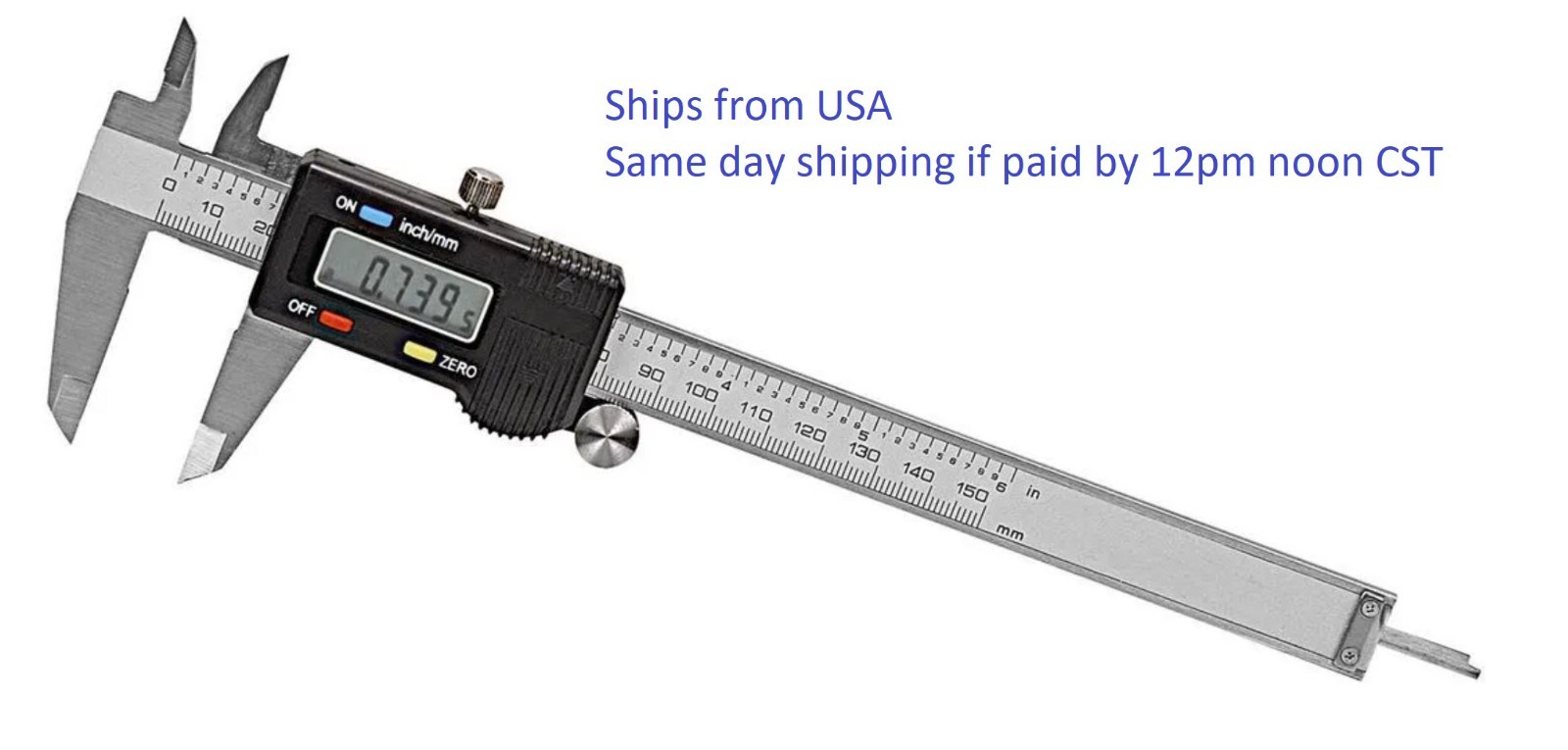 0-150 mm 6" Digital Caliper Stainless Steel LCD w/ case & extra battery