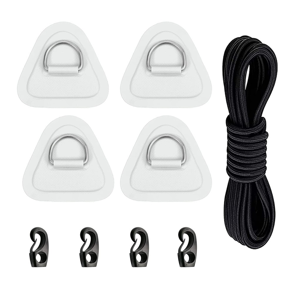4 Pack Stainless Steel D-Ring Triangle Patch with 2.5m Black Bungee Cord4Pcs ...
