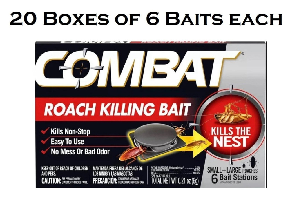 20 Boxes Combat Roach Killing Bait Stations for Small and Large Roaches, 6 Ct ea