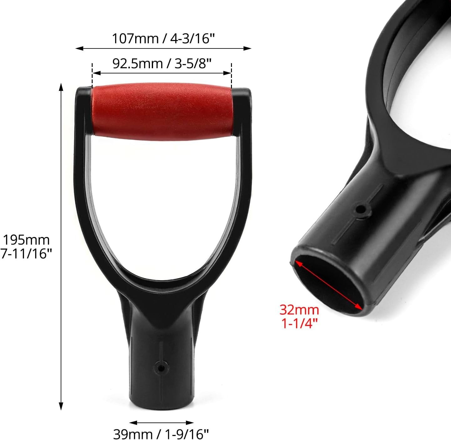 2 Pack 1-1/4” D-Grip Shovel Handles Polypropylene Replacement for Rakes & Spades