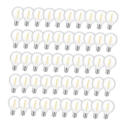 LED G40 Replacement Bulbs for String Lights, Shatterproof 50 Pack Warm White