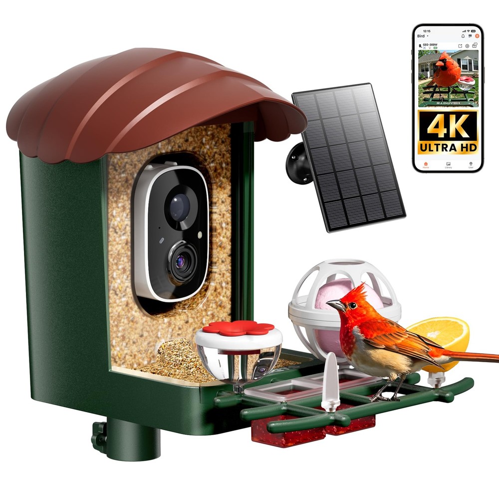 Bird Feeder with Camera Solar Powered 4K UHD Video AI Recognition