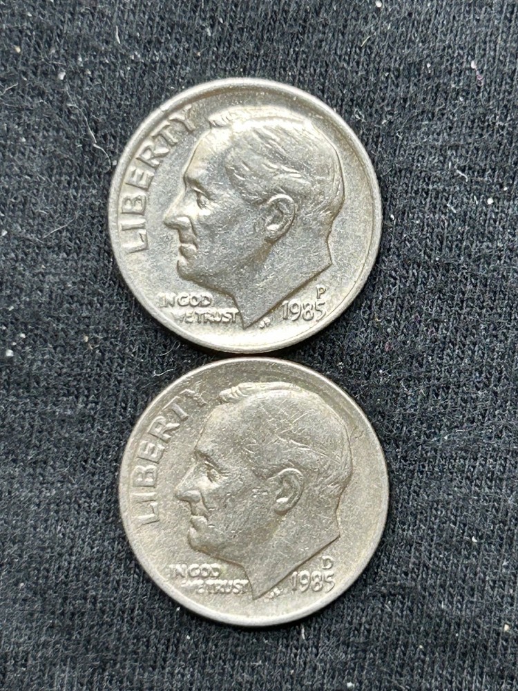 1985 P & D ROOSEVELT DIMES 2 COIN SET