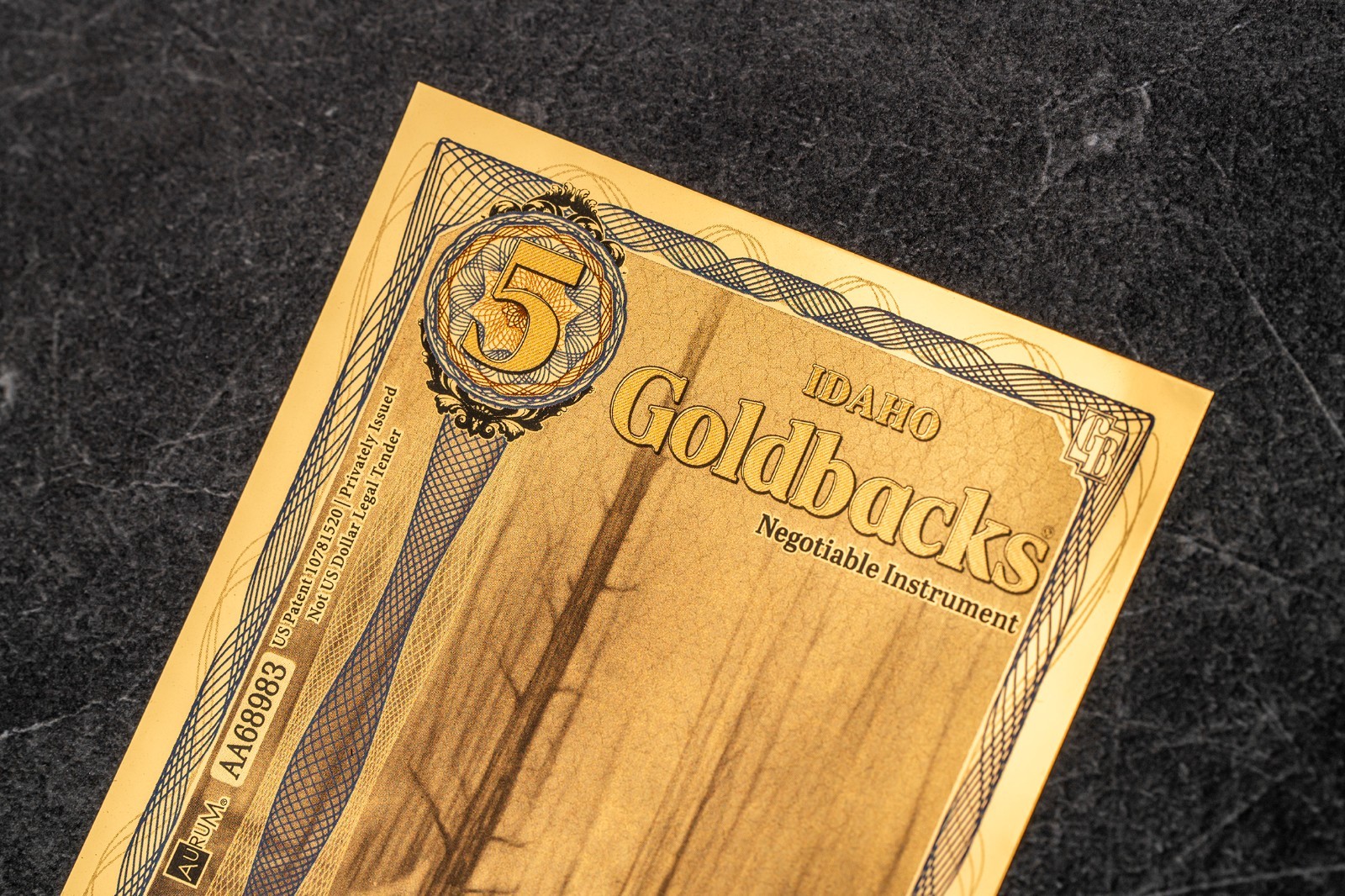 2026 - 5 IDAHO Goldback Aurum Gold Foil Note 1/200 oz 24kt .999 Fine PRESALE