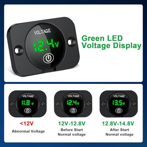 2Pcs Battery Voltage Meter, 12V LED Voltmeter with Touch Switch, 5-48V
