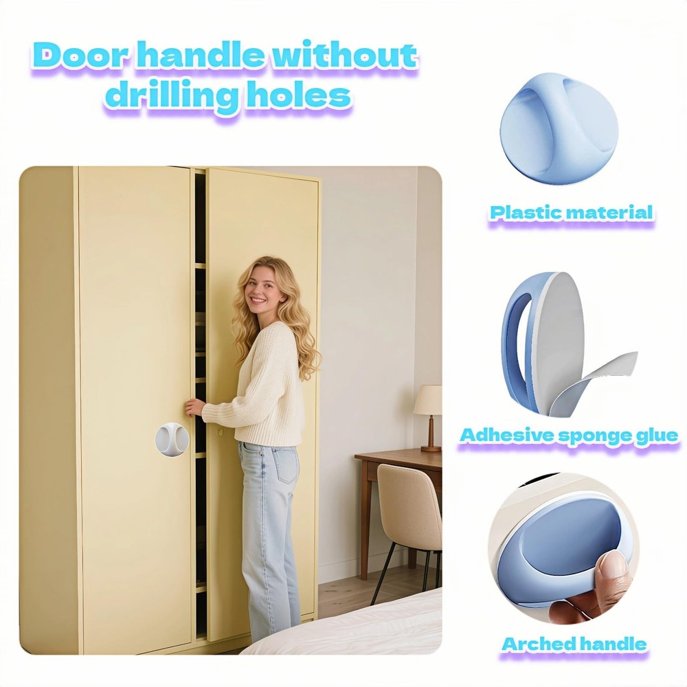 4-Pack -Adhesive Cabinet Pulls, No-Drill Handles for Cabinet, Window, Drawer,...