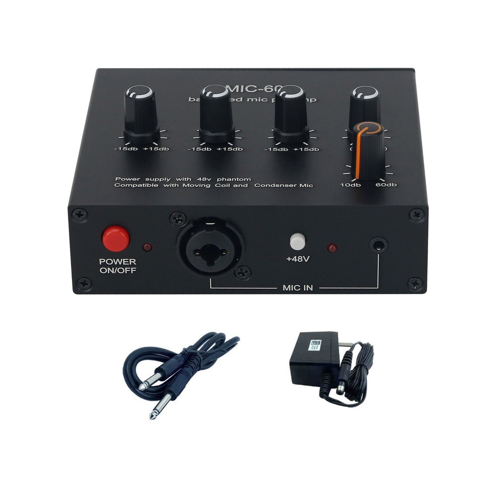 MIC-60 Balanced Mic Preamp Built-in 48V Phantom Power Supply Dynamic Micro Amp