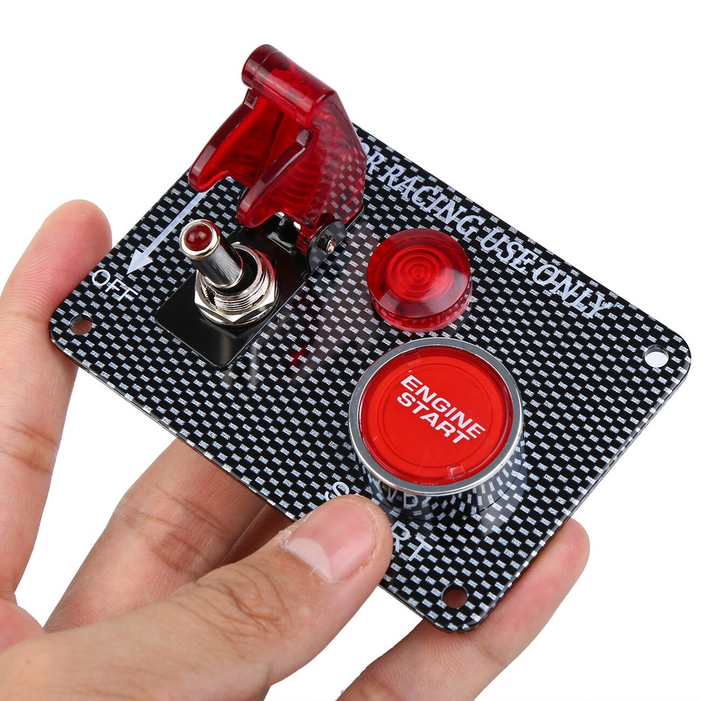 12V Carbon Ignition Switch Panel Engine Start Push Button LED Toggle Racing Car