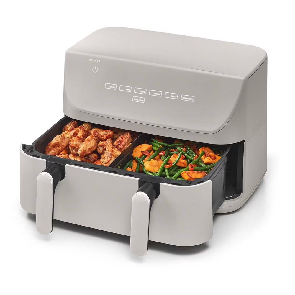 CRUXGG 10QT Air Fryer Dual Baskets Digital Nonstick Gray Basket Tri-Zone