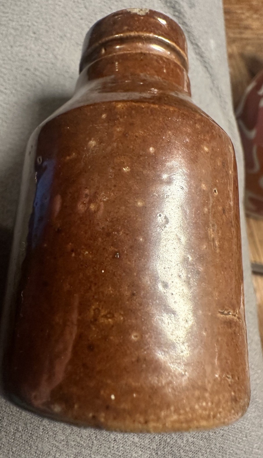 Early Pottery Cylinder Ink Well Bottle, , 3" tall Dark Chocolate Glaze