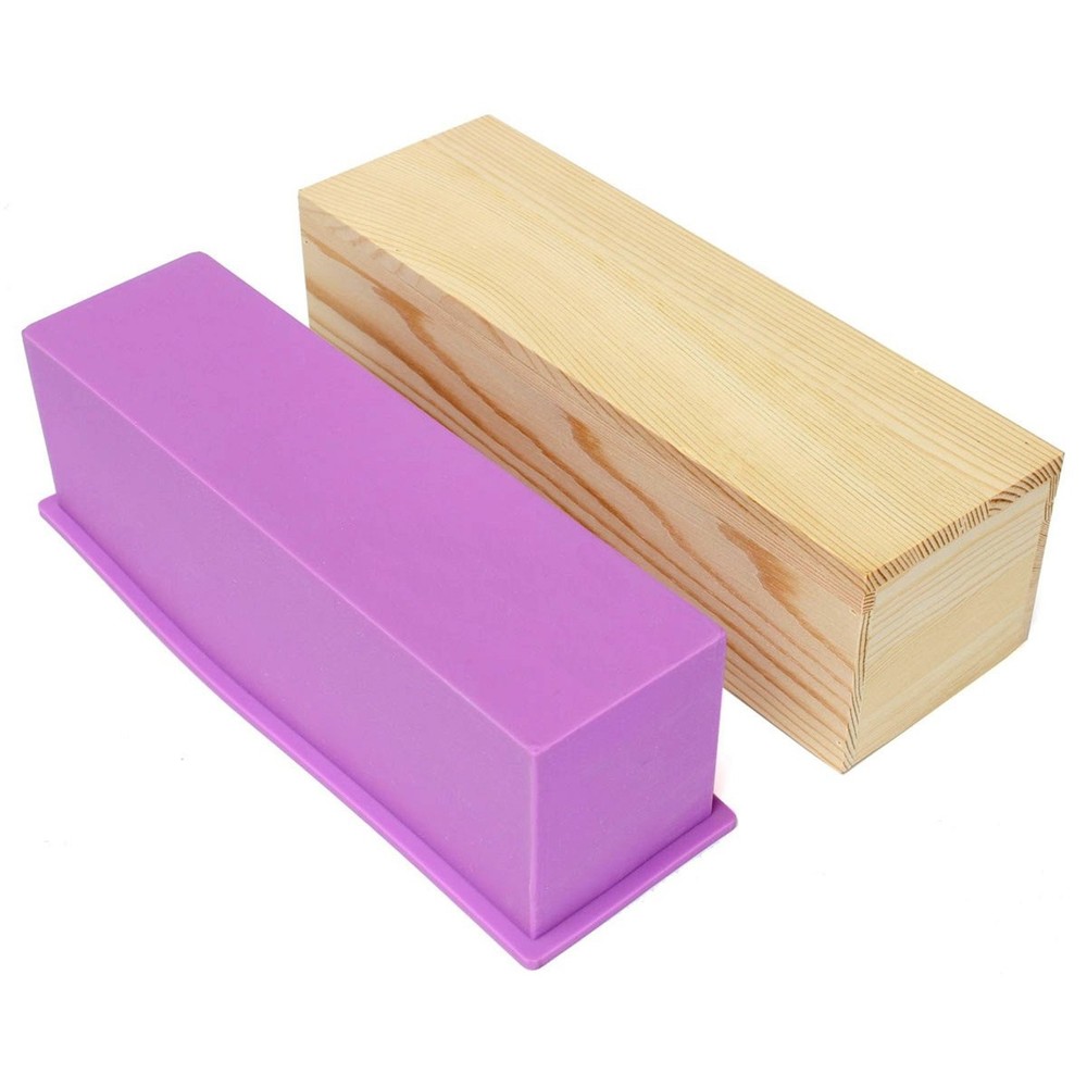 Flexible Rectangular Soap Silicone Mold with Wood Box DIY Tool for Soa...