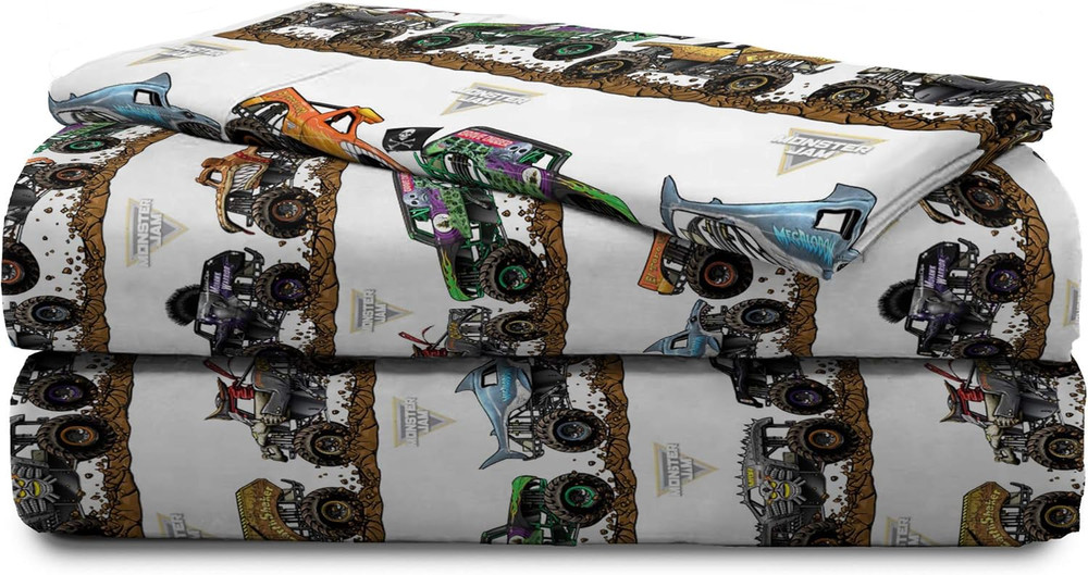 Monster Jam Tracks 4 Piece Twin Bed Set - Includes Comforter & Sheet Set - Beddi
