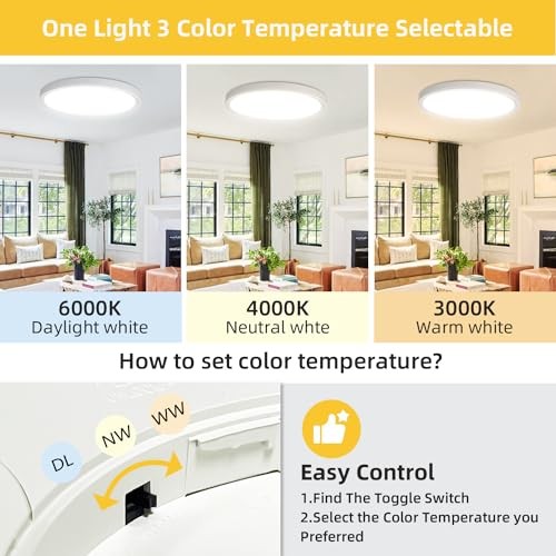 4PK 12 Inch LED Flush Mount Ceiling Light, 24W, 12inch-4Pack White