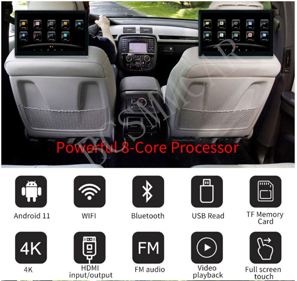 2pcs Android 11 Car TV Touch Screen Headrest Monitor For Rear Seat Entertainment