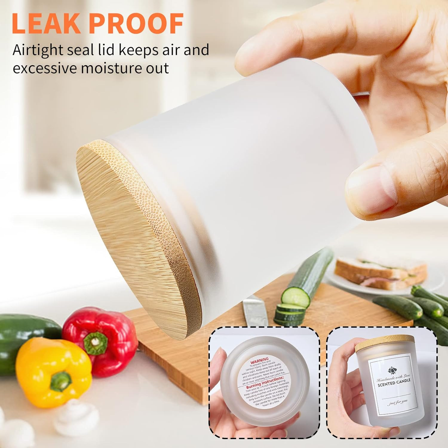 12 Pack Glass Candle Jars-10Oz Frosted Empty Candle Jars with Bamboo Lids and St