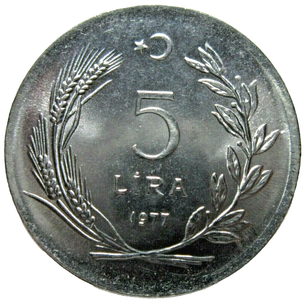 TURKEY. 5 LIRA, 1977. UNCIRCULATED.