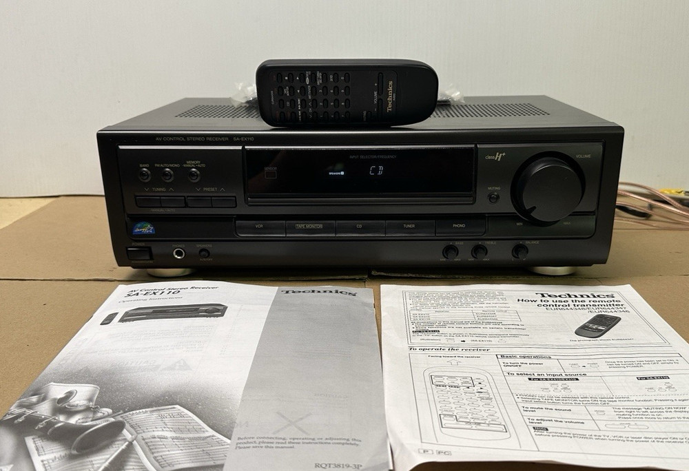 Technics SA-EX110 2 Ch Receiver AM FM Stereo System Phono Input Remote Bundle