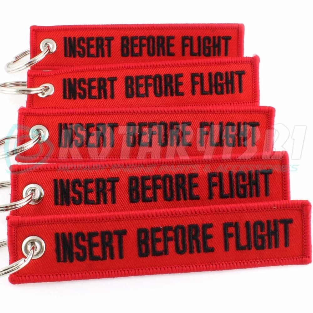 INSERT BEFORE FLIGHT QTY= 5 PCS RED/black KEYCHAIN RING TAGS CABIN CREW