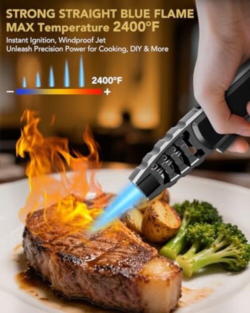 Butane Torch Lighter - Adjustable Jet Flame Lighter, Blow Torch, Black