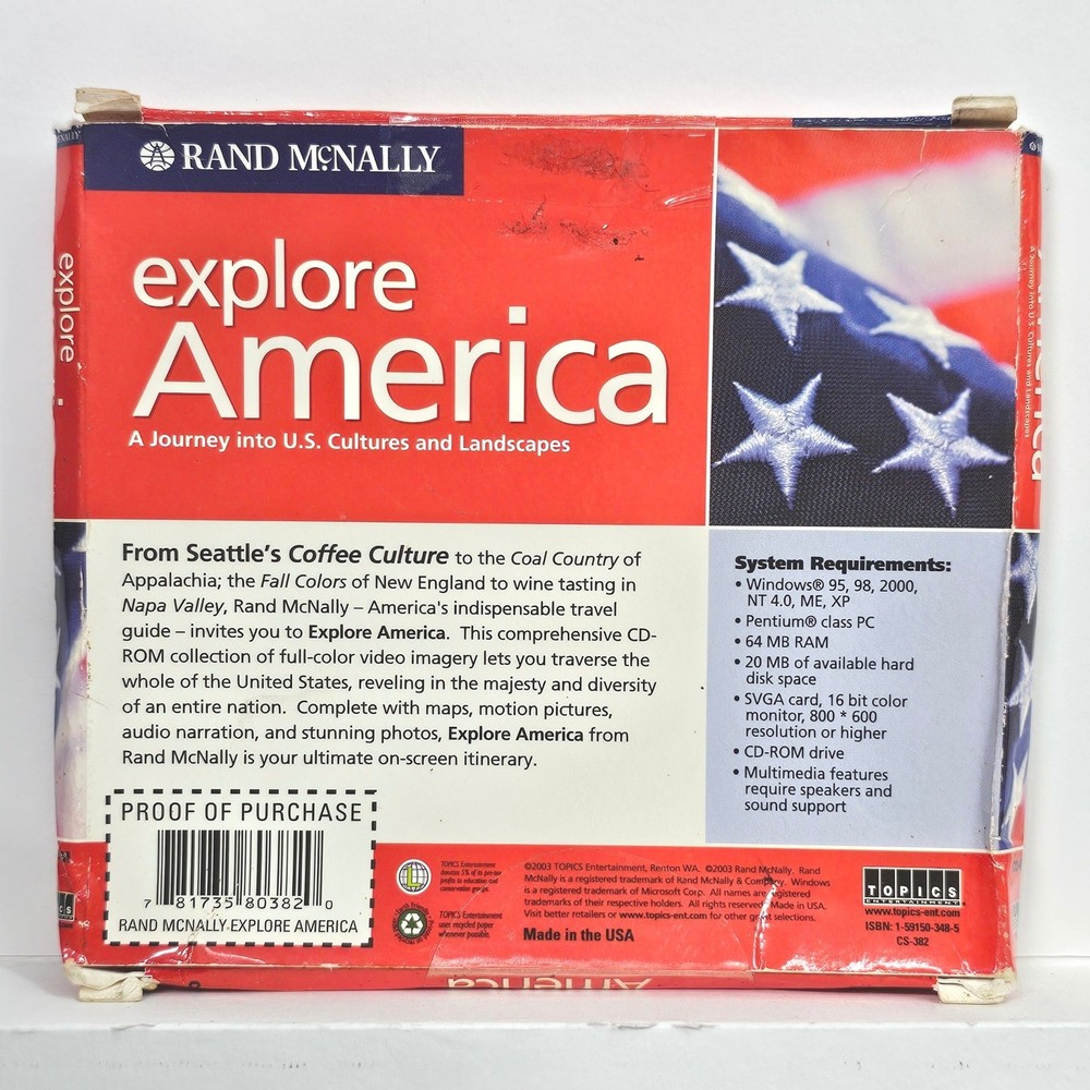 Rand McNally Explore America PC CD-ROM Windows Vintage Geography Map Software