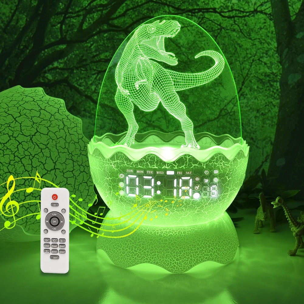 Dinosaur Egg Night Light Alarm Clock & Bluetooth Speaker for Kids