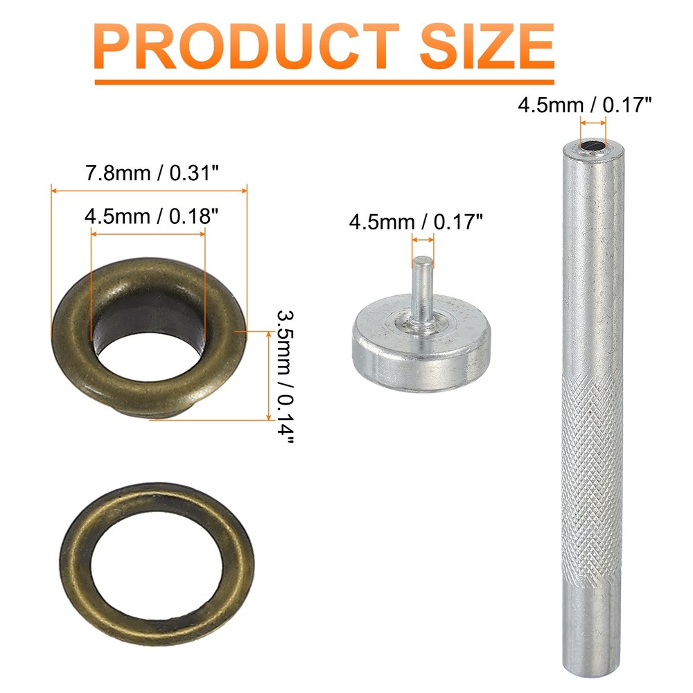 80Set Grommets Eyelets Kit 4.5mm Copper Eyelets with Setting Tool Bronze