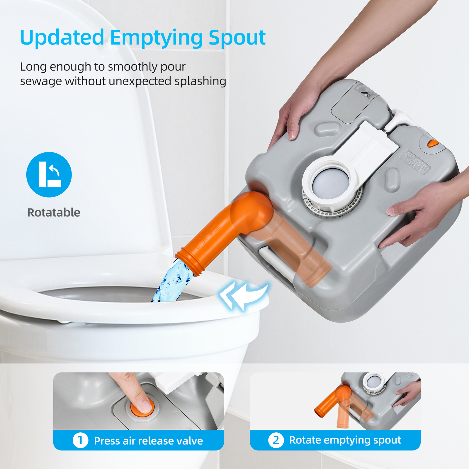 Camping Portable Toilet 5.8 GAL 22 L T-type Water Outlets Caravan Commode Potty