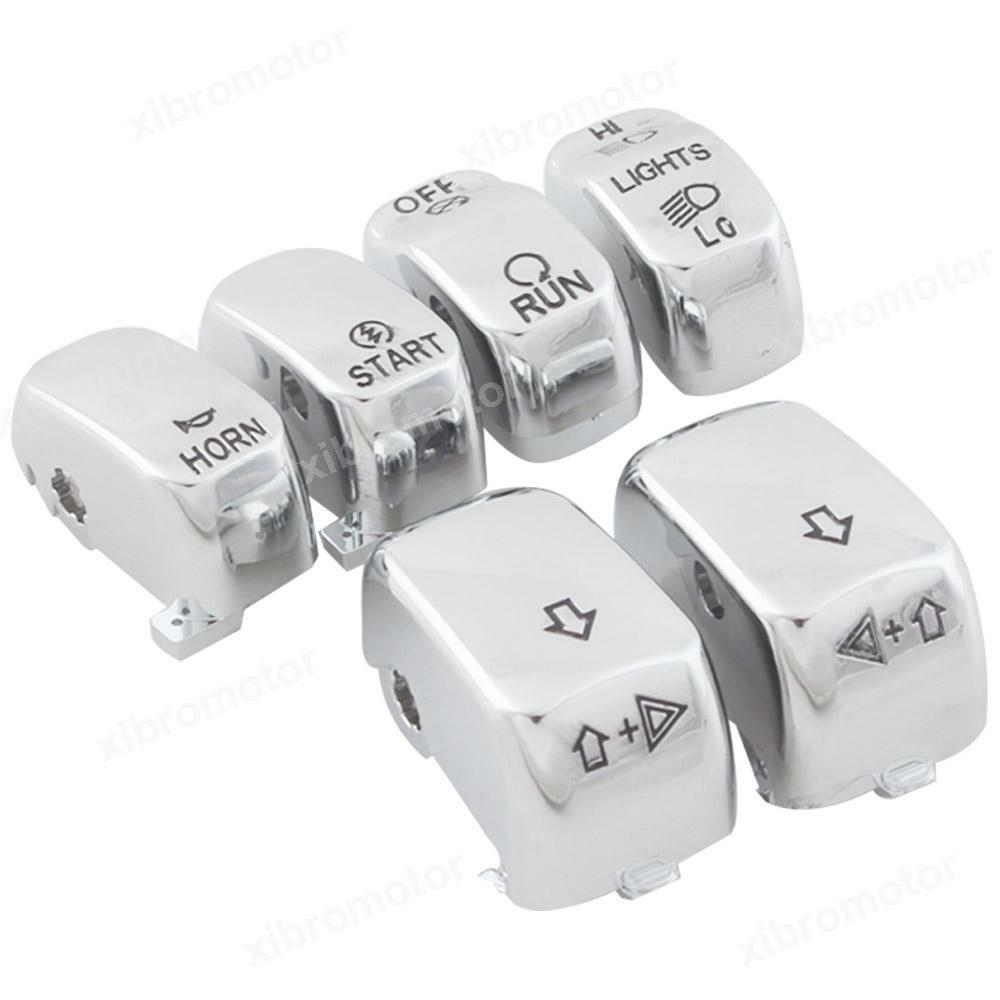 Chrome Switch Housing Cover+6pcs Hand Control Button Switch Caps Fit For Harley