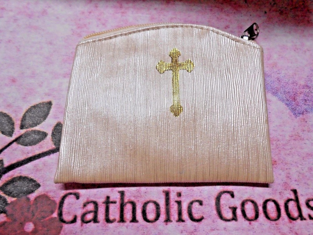 Cream Bamboo Textured - Zipper  - Rosary or Chaplet Pouch with Lining