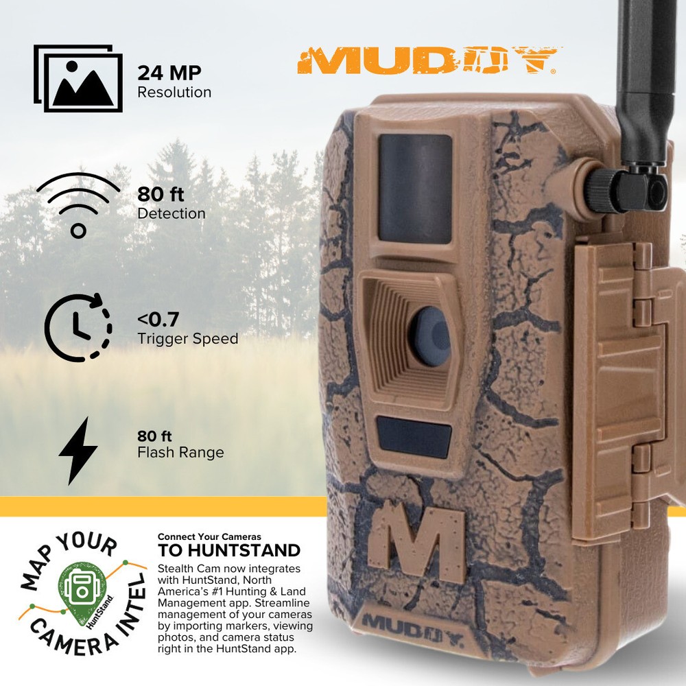 Muddy Mitigator Cellular 24MP Imaging Trail Camera with Solar Battery Bundle