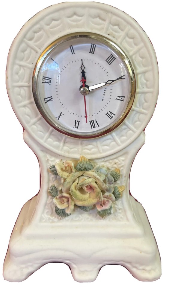 Vintage Solid Porcelain Mantel Clock Capodimonte Roses Beautiful!