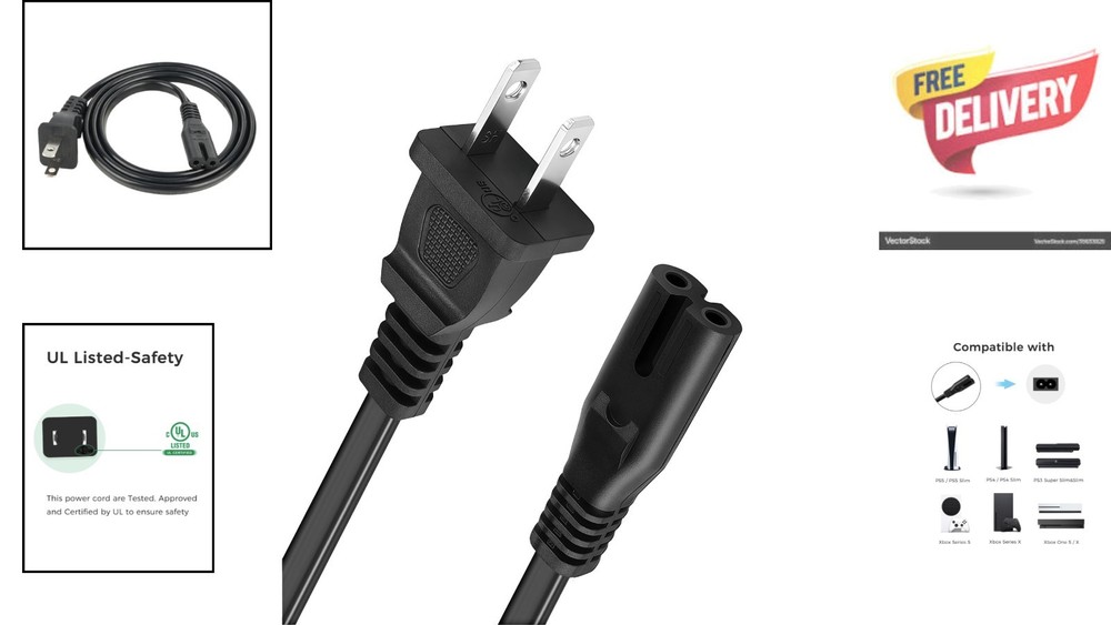 Multi-Compatible 3ft Power Cord for Xbox & PlayStation - Fast Charging & Safe