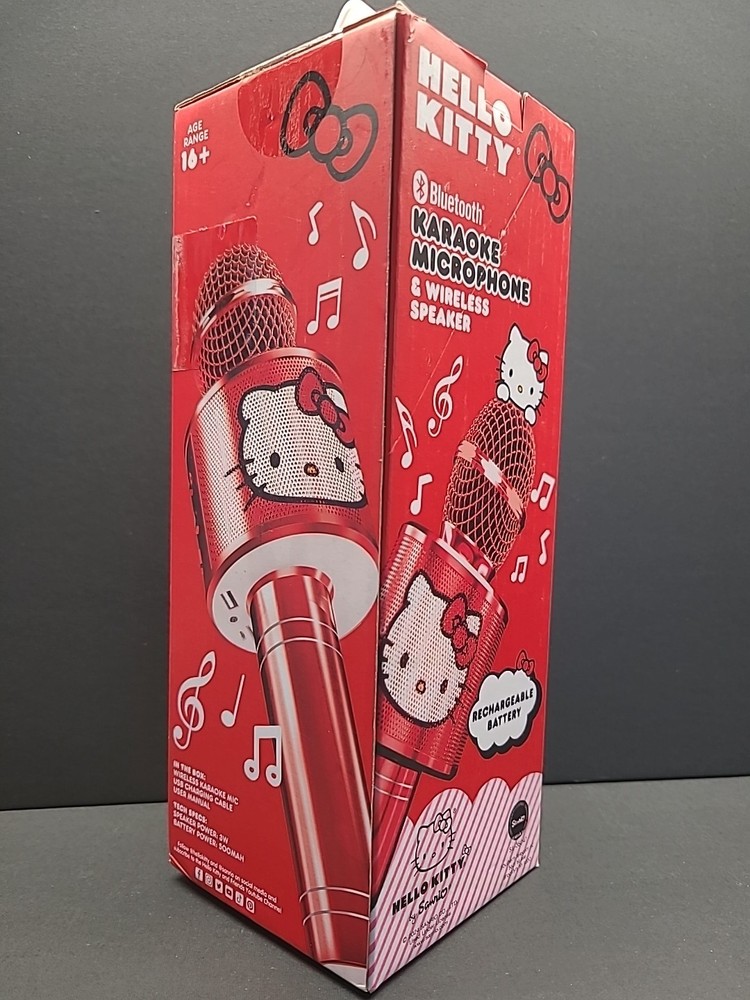 Hello Kitty Bluetooth Karaoke Microphone & Wireless Speaker USB Charging Red New