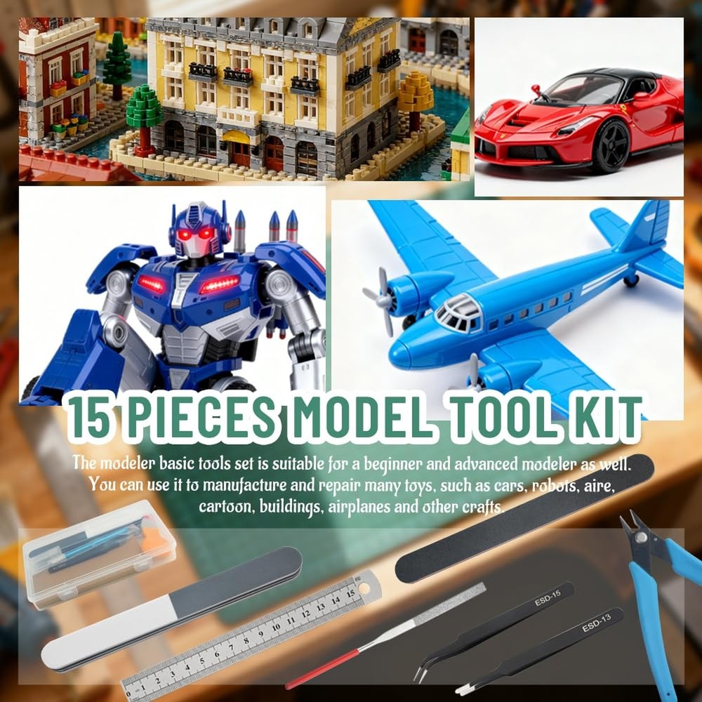 Bigstone 15 PCS Model Tools Kit Hobby Building Tools Craft Set Modeler Basic ...