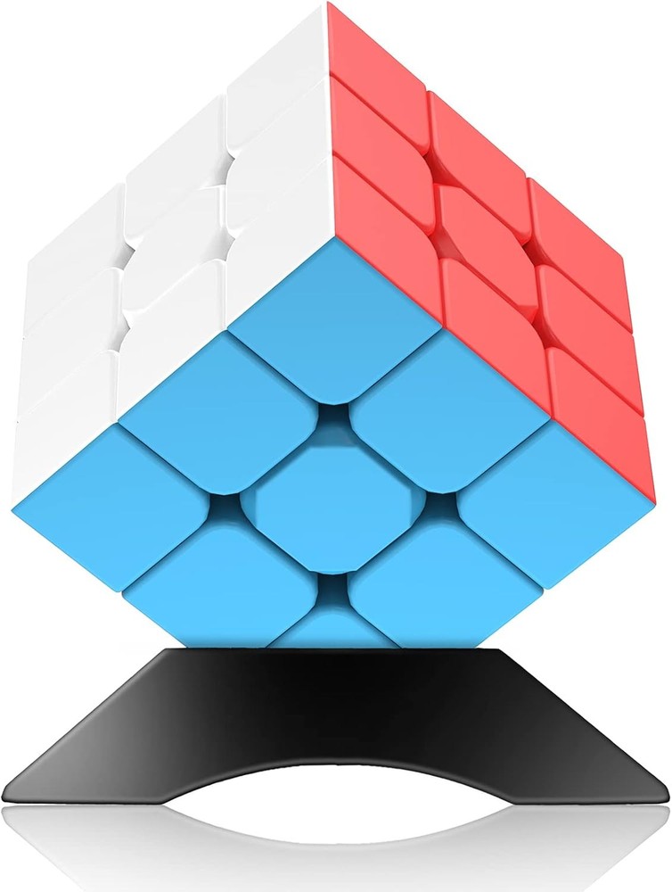 3x3 Speed Cube Stickerless with Stand & Tutorial: Problem-Solving Brain Teaser,