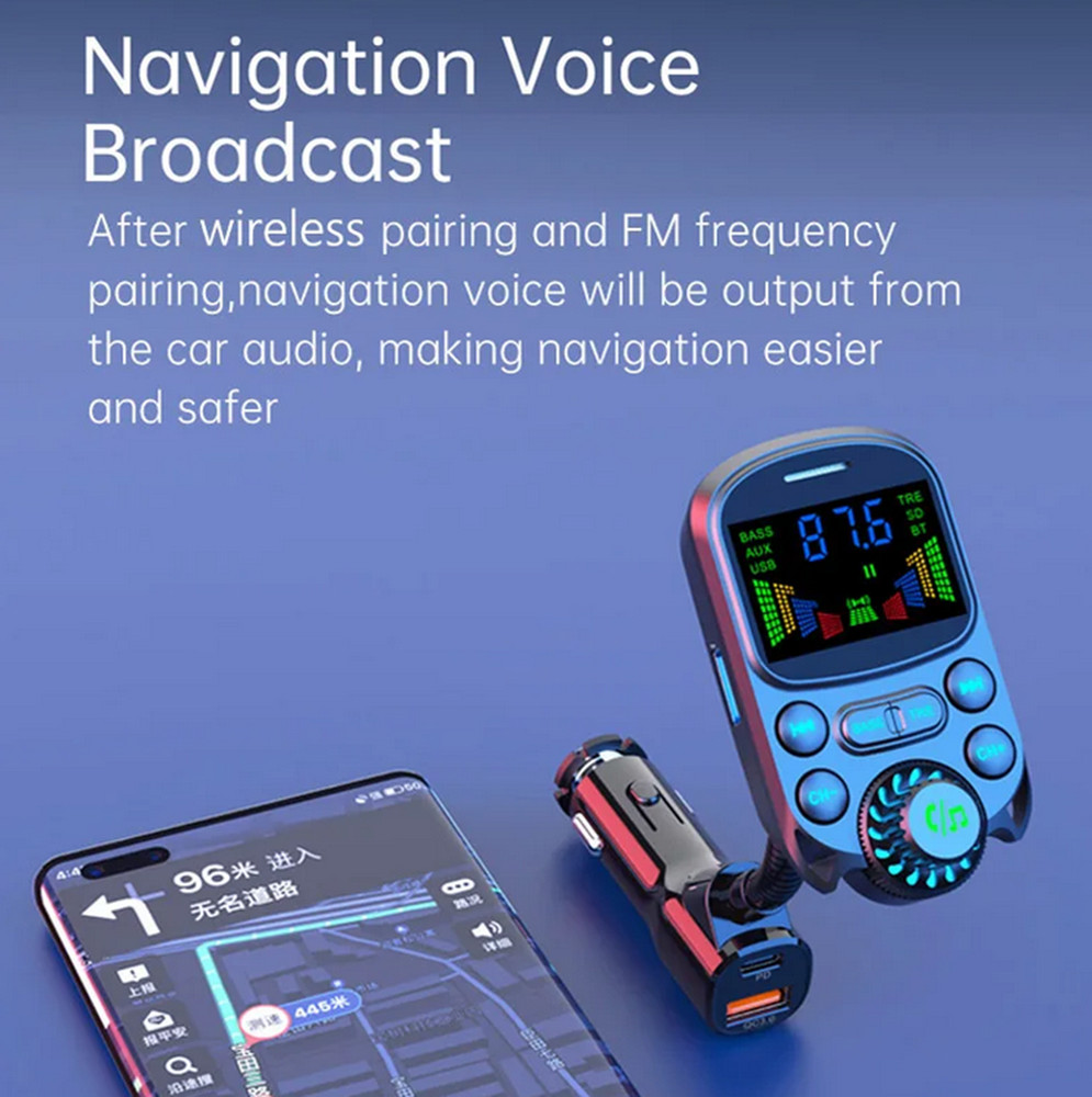 Bluetooth FM Transmitter Wireless Car Radio MP3 Hands-Free Fast Charging Adapter