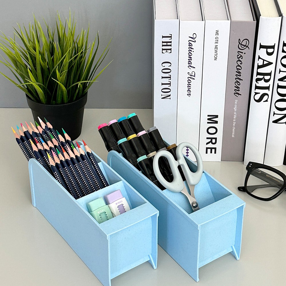 Wrapables 4 Compartments Desk Storage Pen Organizer, Large (2pcs) / Blue