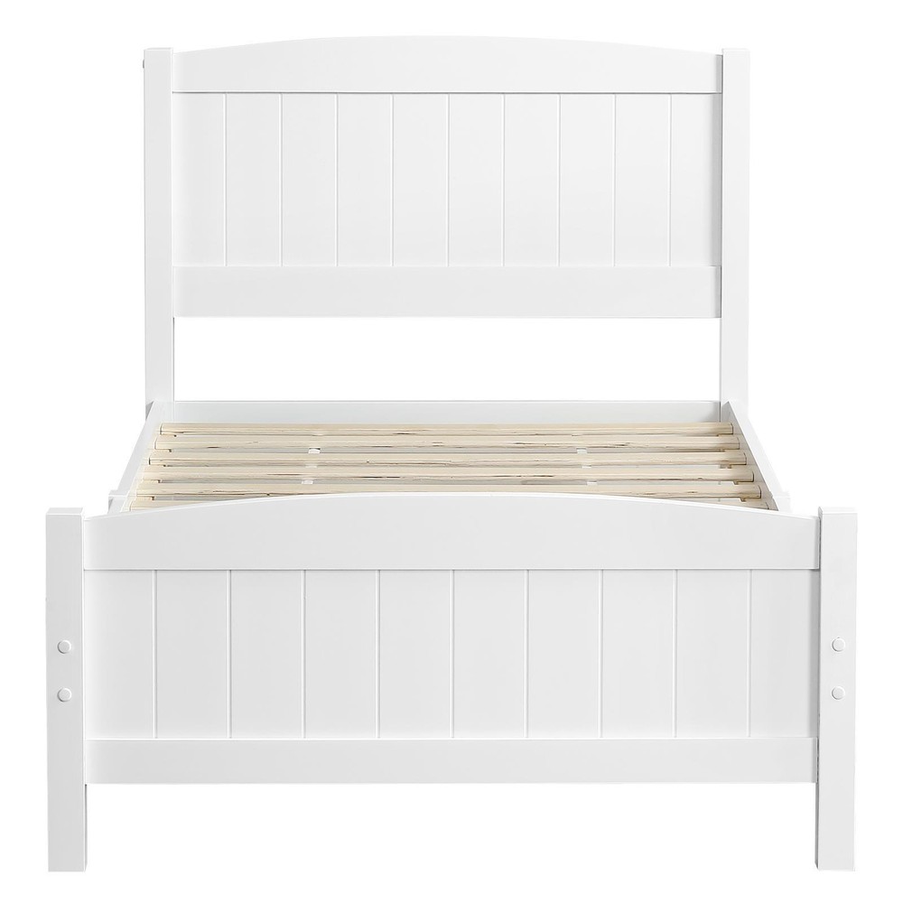 White Twin Size Solid Wood Platform Bed Frame Single Bed with Headboard
