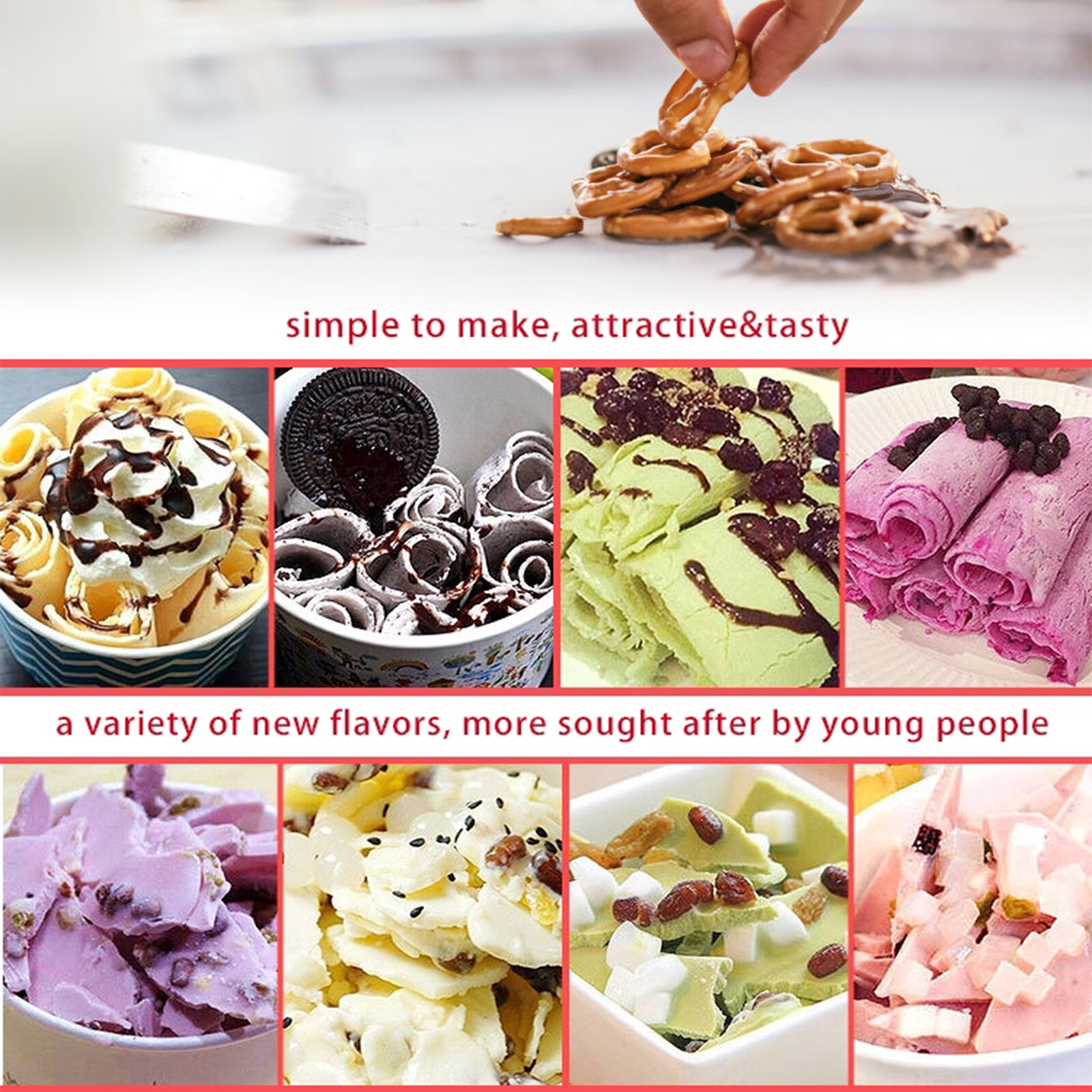 Kolice 21"double square pans fried ice cream machine-10pcs refrigerated tank