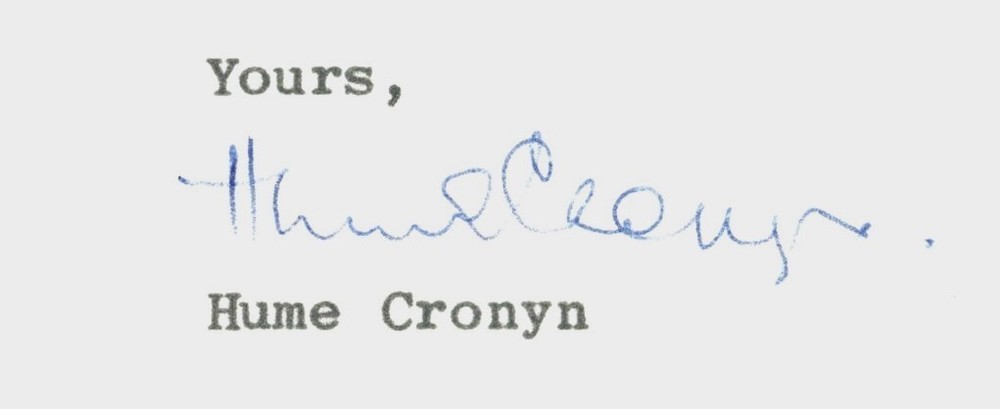 Hume Cronyn Signed Letter