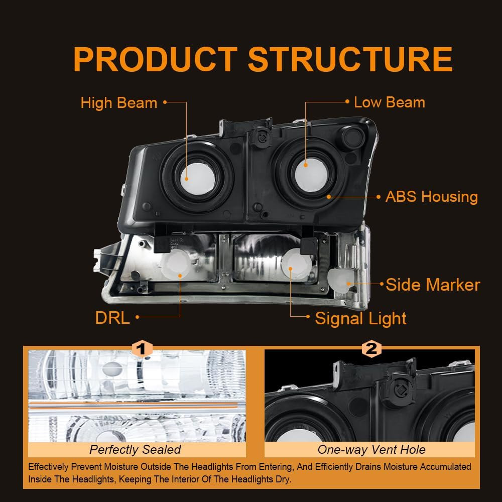 LED DRL Headlight Compatible with 2003-2006 Chevy Silverado/ 2003-2006 Avalanche