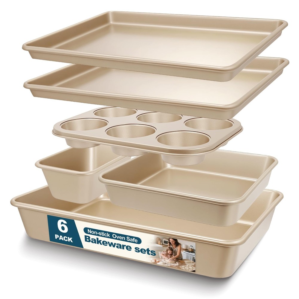 Baking Pans Set, Nonstick Stackable Bakeware Sets, Oven Pans for Cooking,