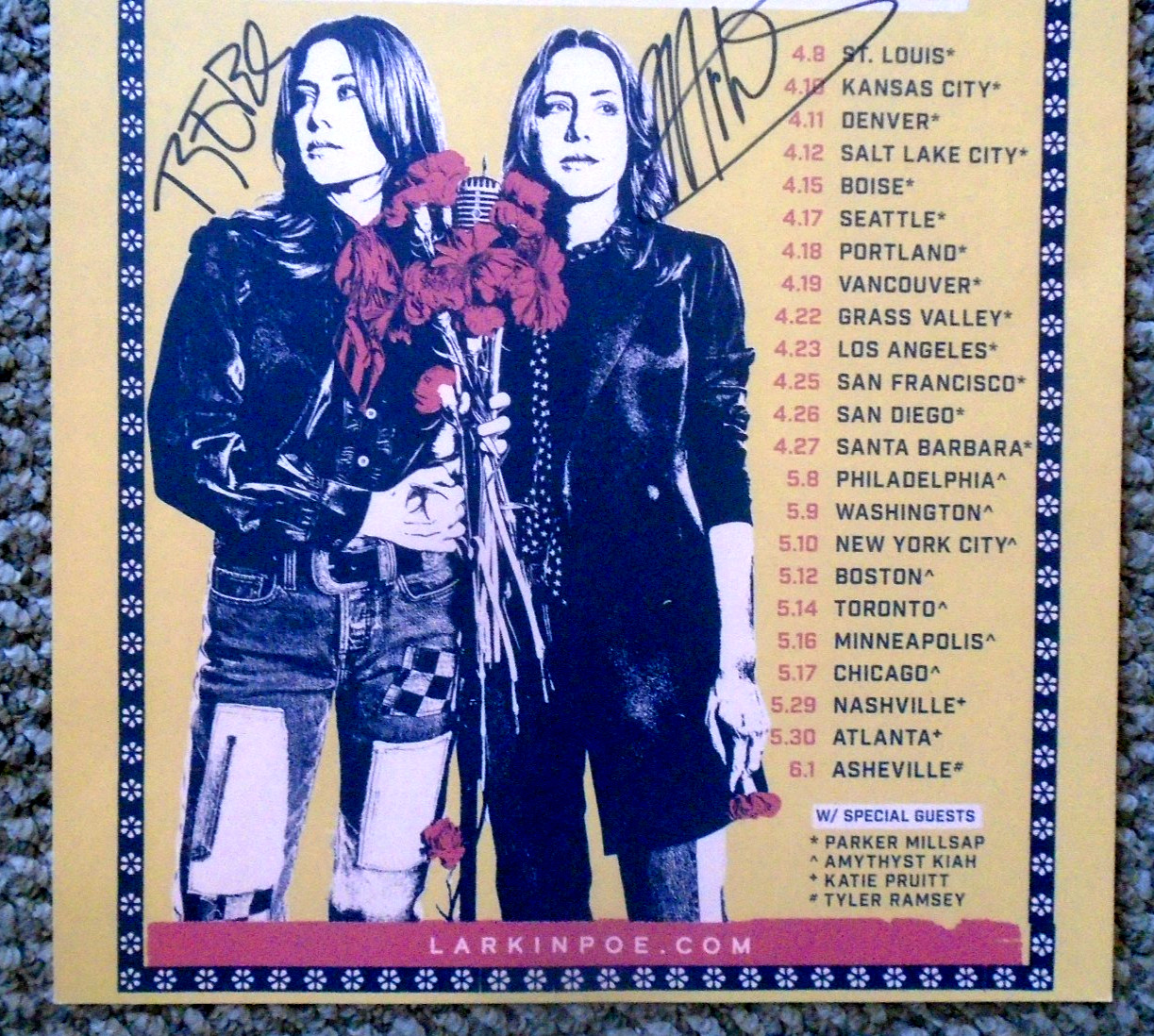 ORIGINAL CONCERT POSTER & TICKET_LARKIN POE_US-CA TOUR_SIGNED BY 2_SANTA BARBARA