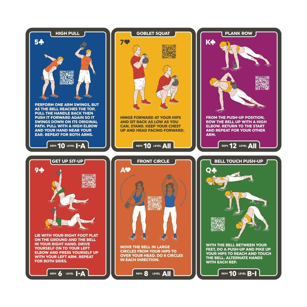 Stack 52 Kettlebell Exercise Cards. Workout Playing Card Game. Video Instruct...