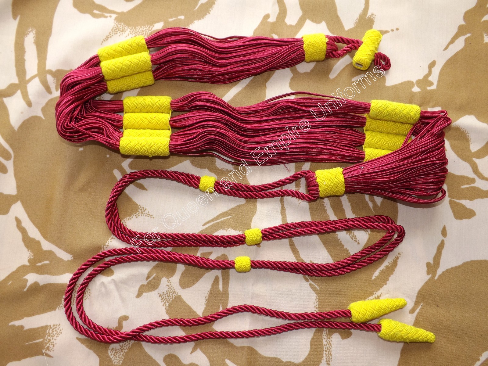 Repro Napoleonic Victorian Crimean War Hussar Barrel sash belt Yellow on Scarlet