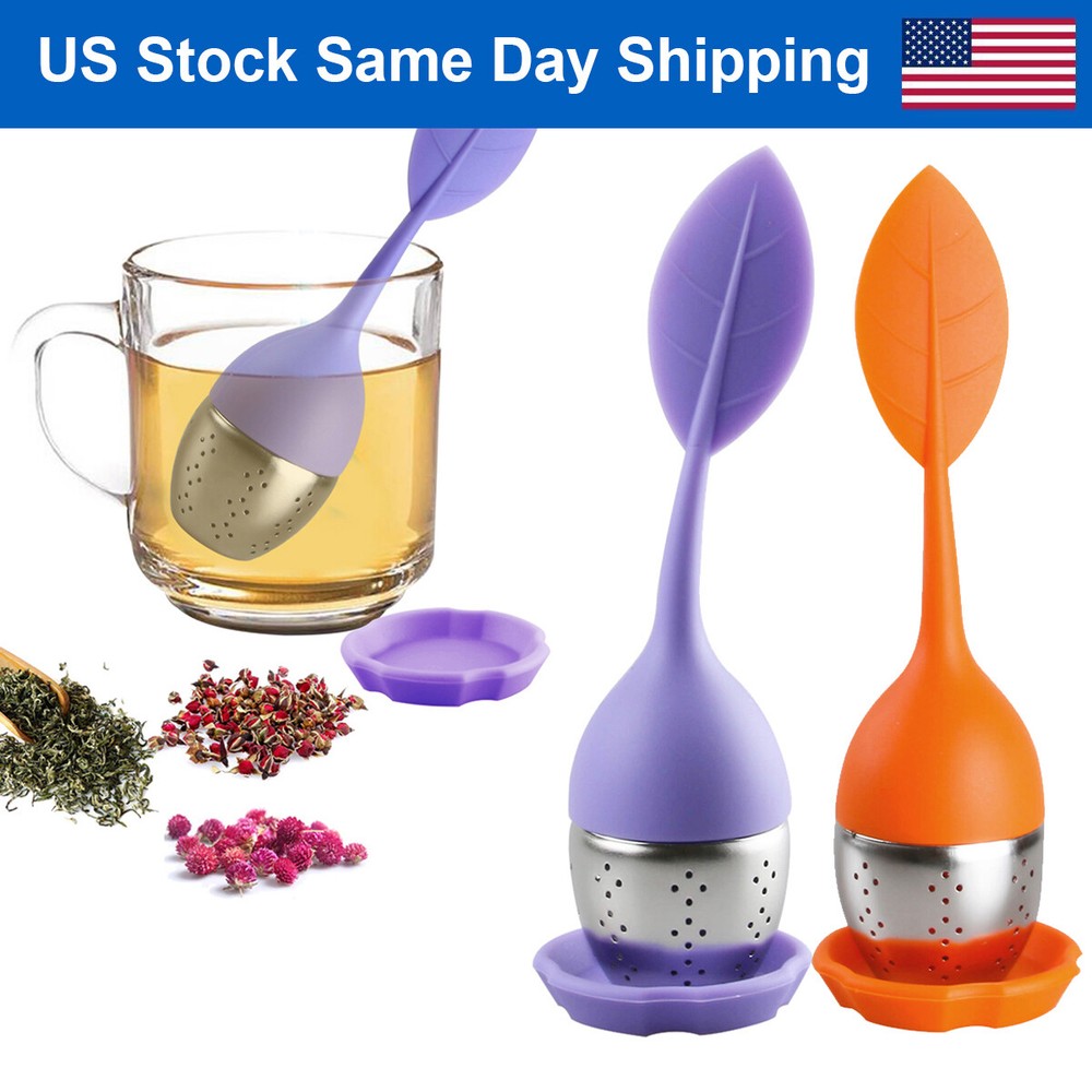 2PCS Silicone Tea Strainer Herbal Spice Tea Infuser Filter Stainless Diffuser