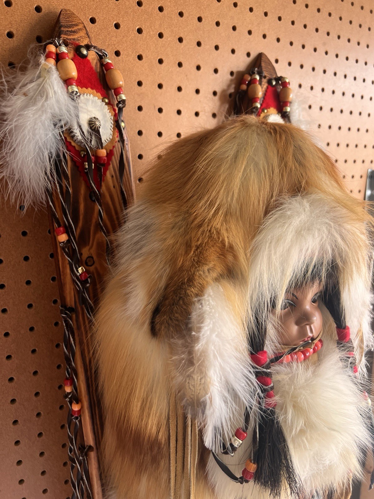 Native American A Papoose/Cradle Board Hand Made 'Coyote Woman' 38" Heavy