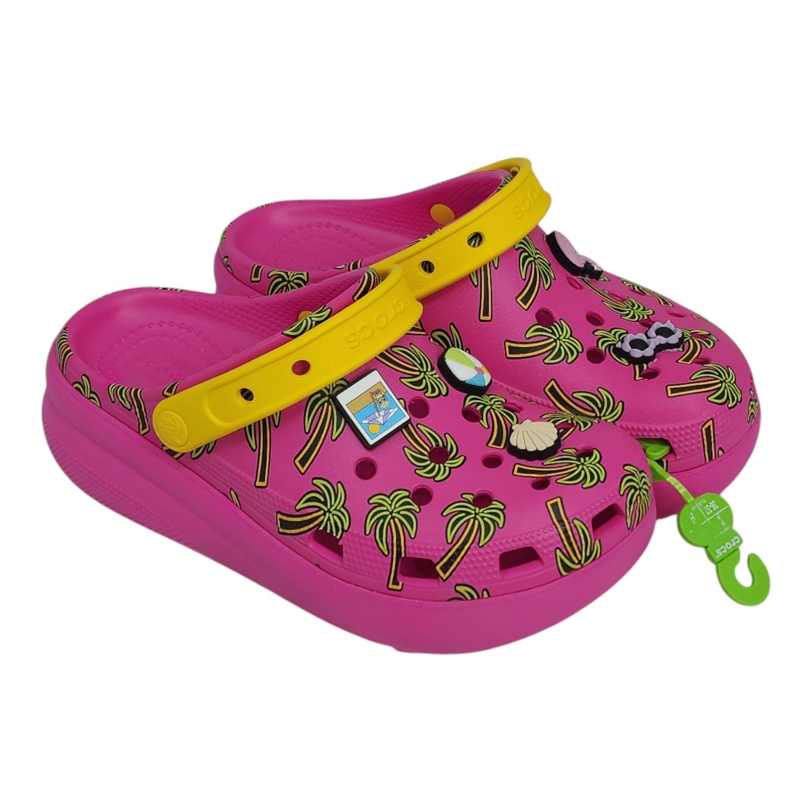 Crocs Classic Spring Jibbitz Clogs Kids Size J5 Pink Palm Trees 1.5" Platform