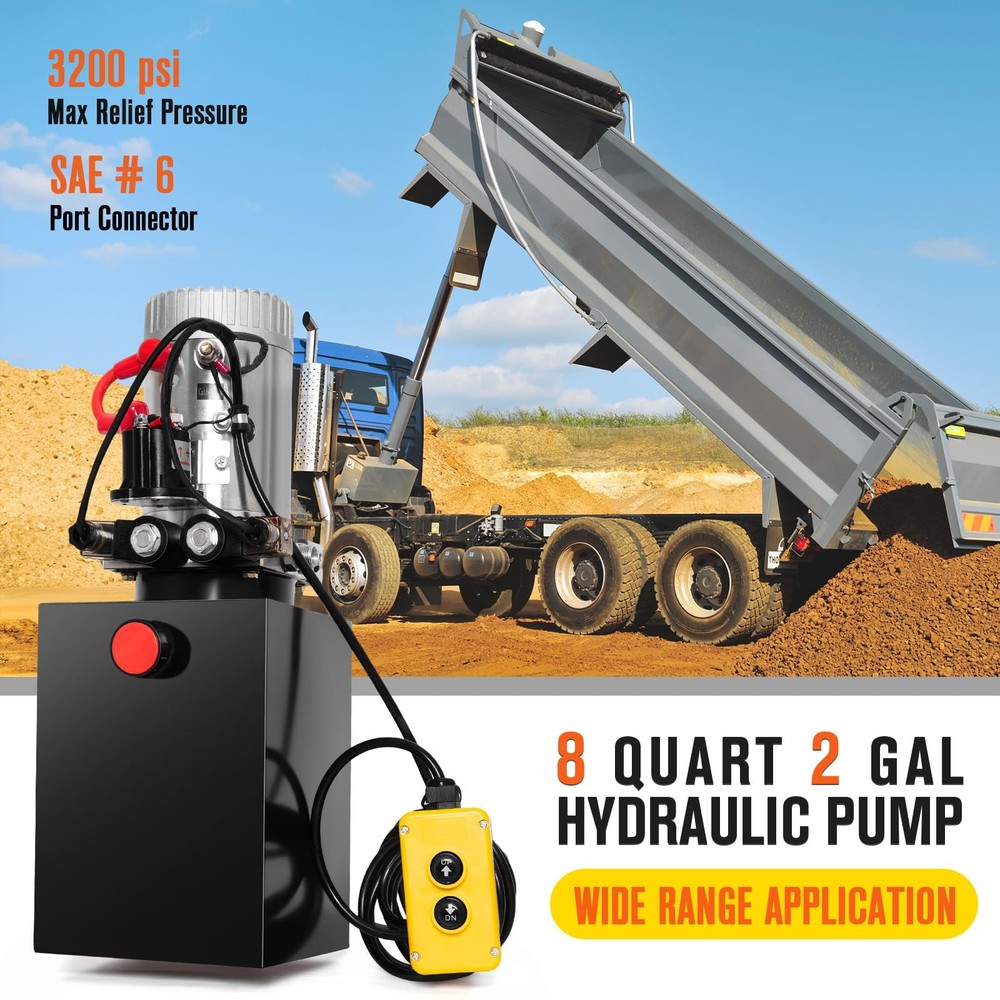 Hydraulic Pump 12V Dump Trailer Pump Hydraulic Power Unit 8 Quart Double Act...